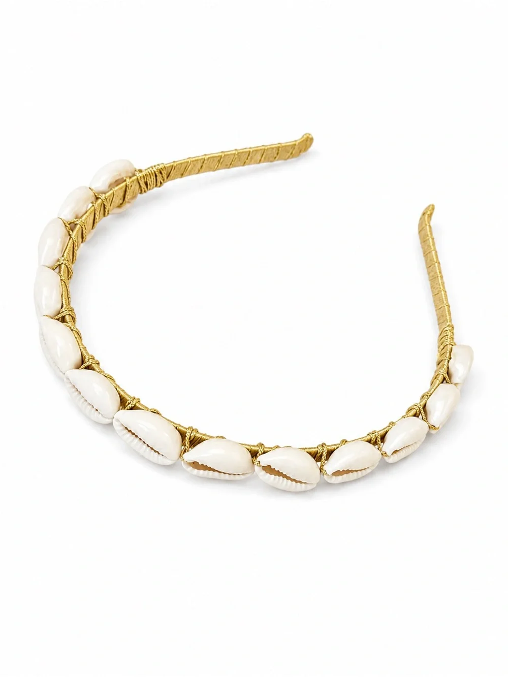 Gold Cowrie Shell Headband - White Shell Accent